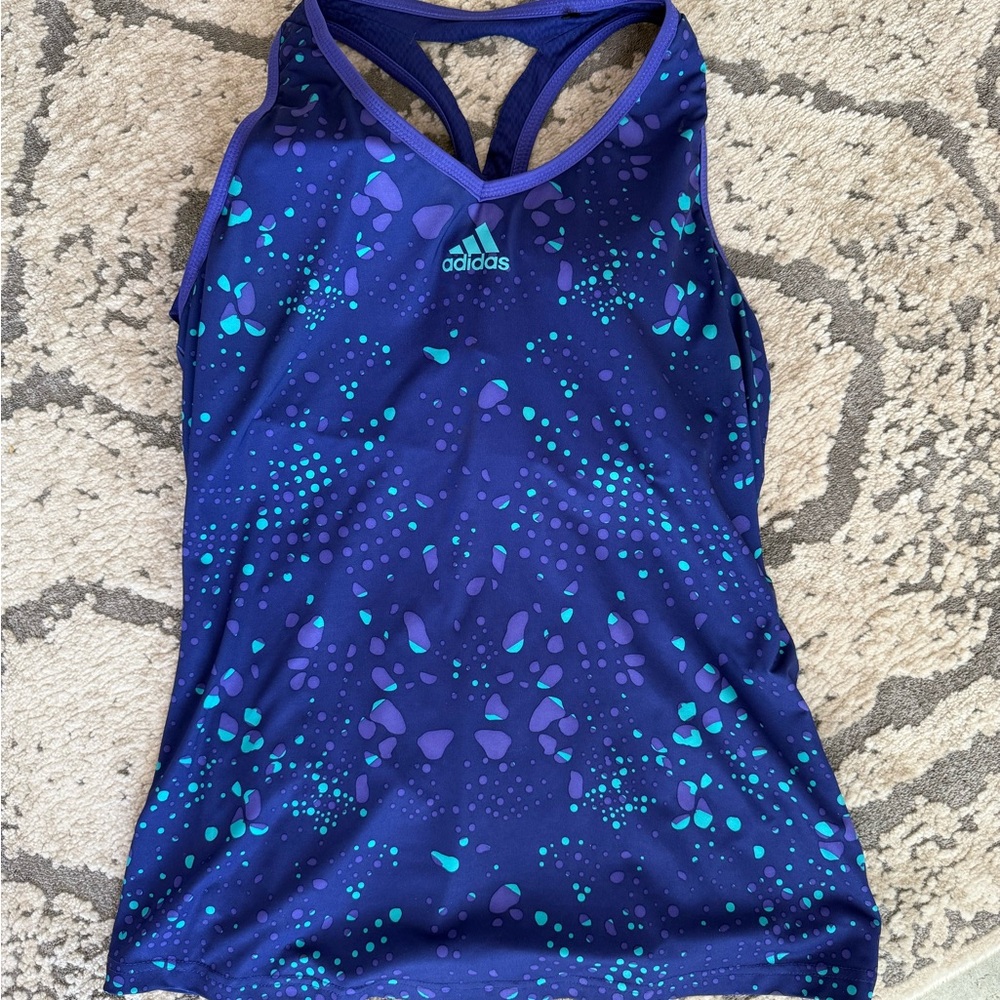 Adidas Blue and Purple Fitted Tank Top